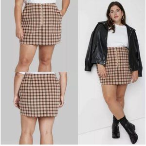 Wild and Fable POCKETS Brown Check Corduroy High-Waist Mini Skirt 18W